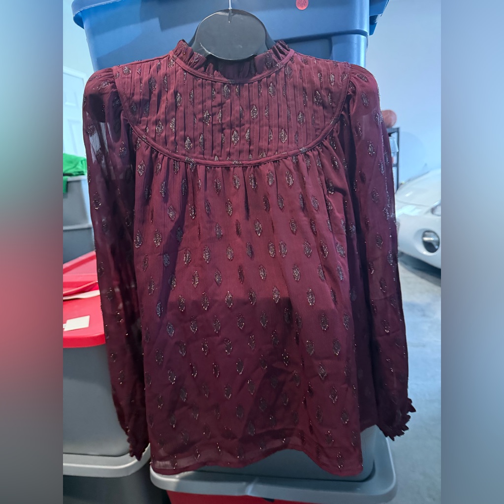 Women’s Burgundy Long-Sleeve Pintuck Blouse P34